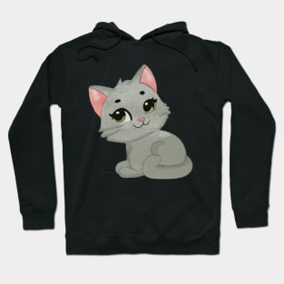 Grey cat with green eyes Hoodie